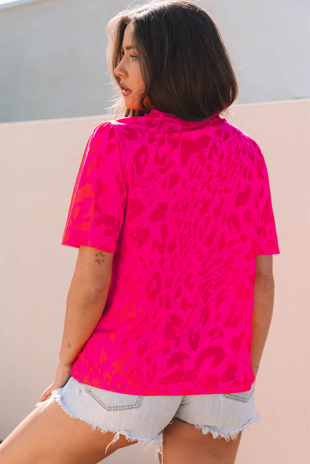 Rose Leopard Short Sleeve Blouse