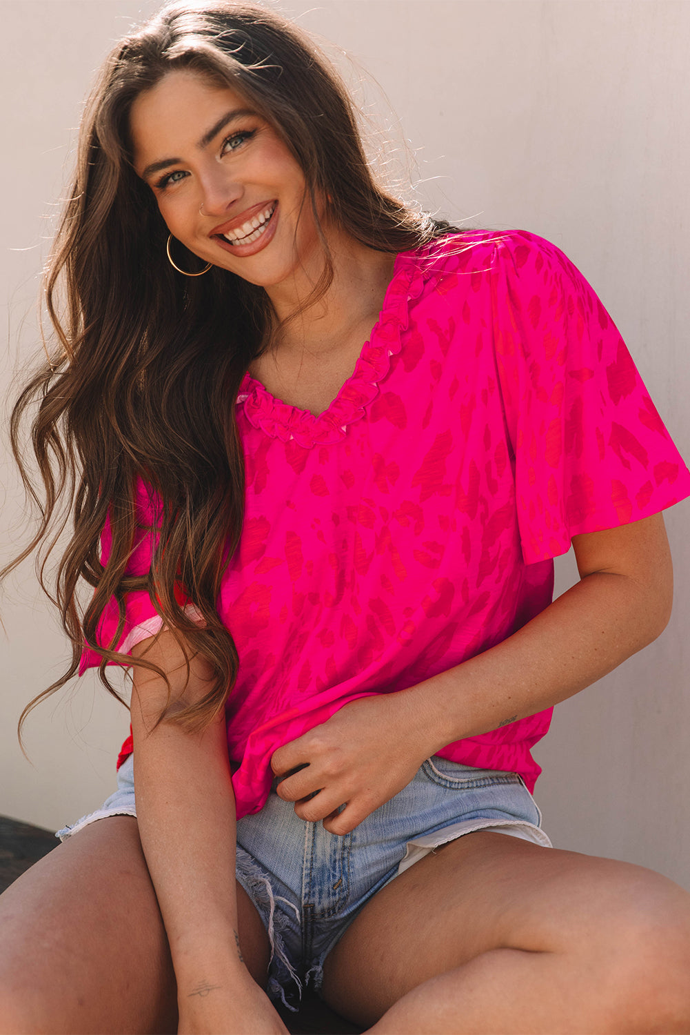 Rose Leopard Short Sleeve Blouse