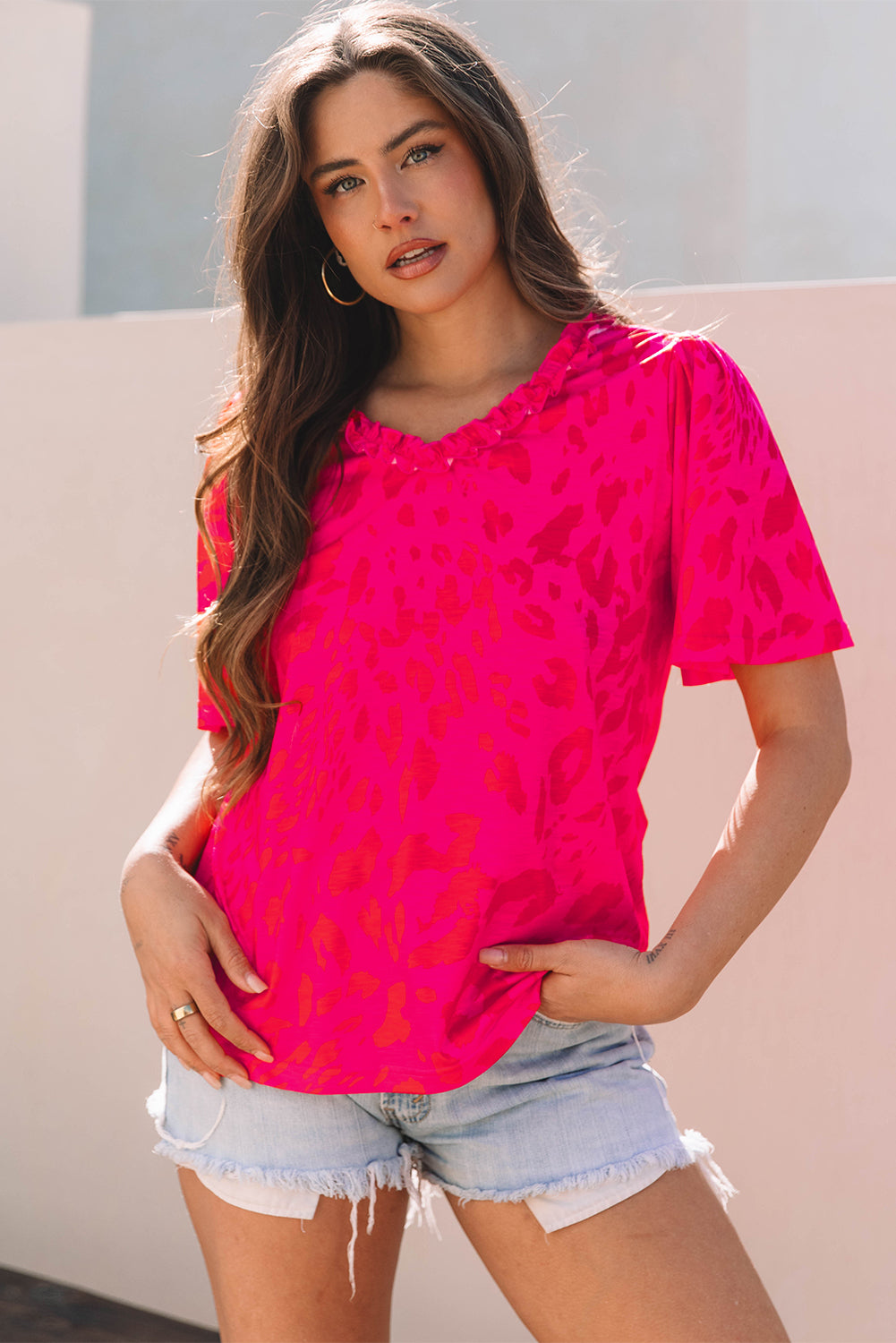 Rose Leopard Short Sleeve Blouse