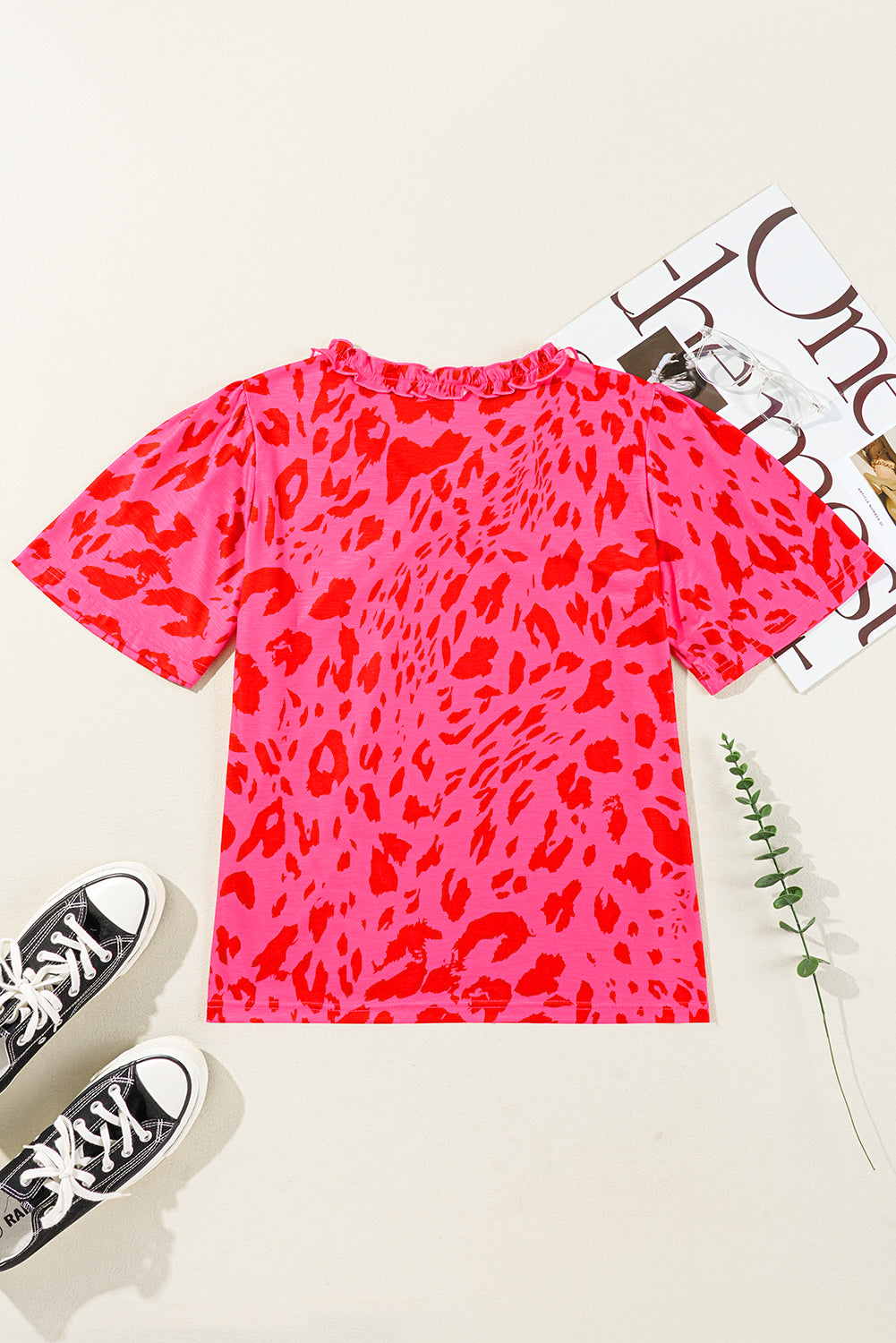 Rose Leopard Short Sleeve Blouse