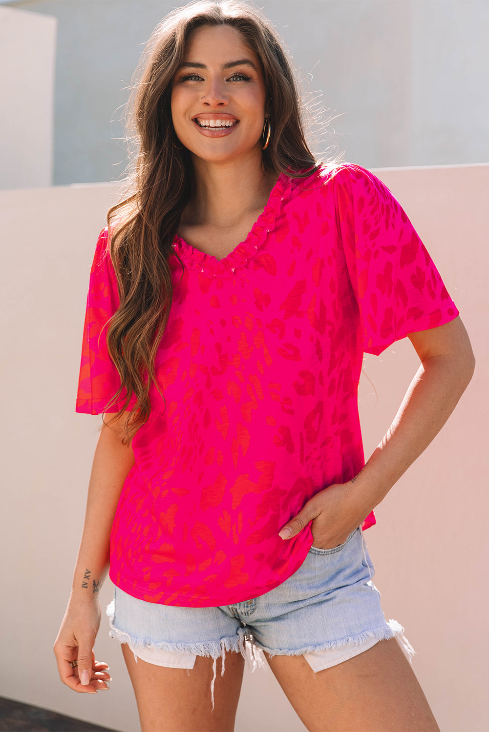 Rose Leopard Short Sleeve Blouse