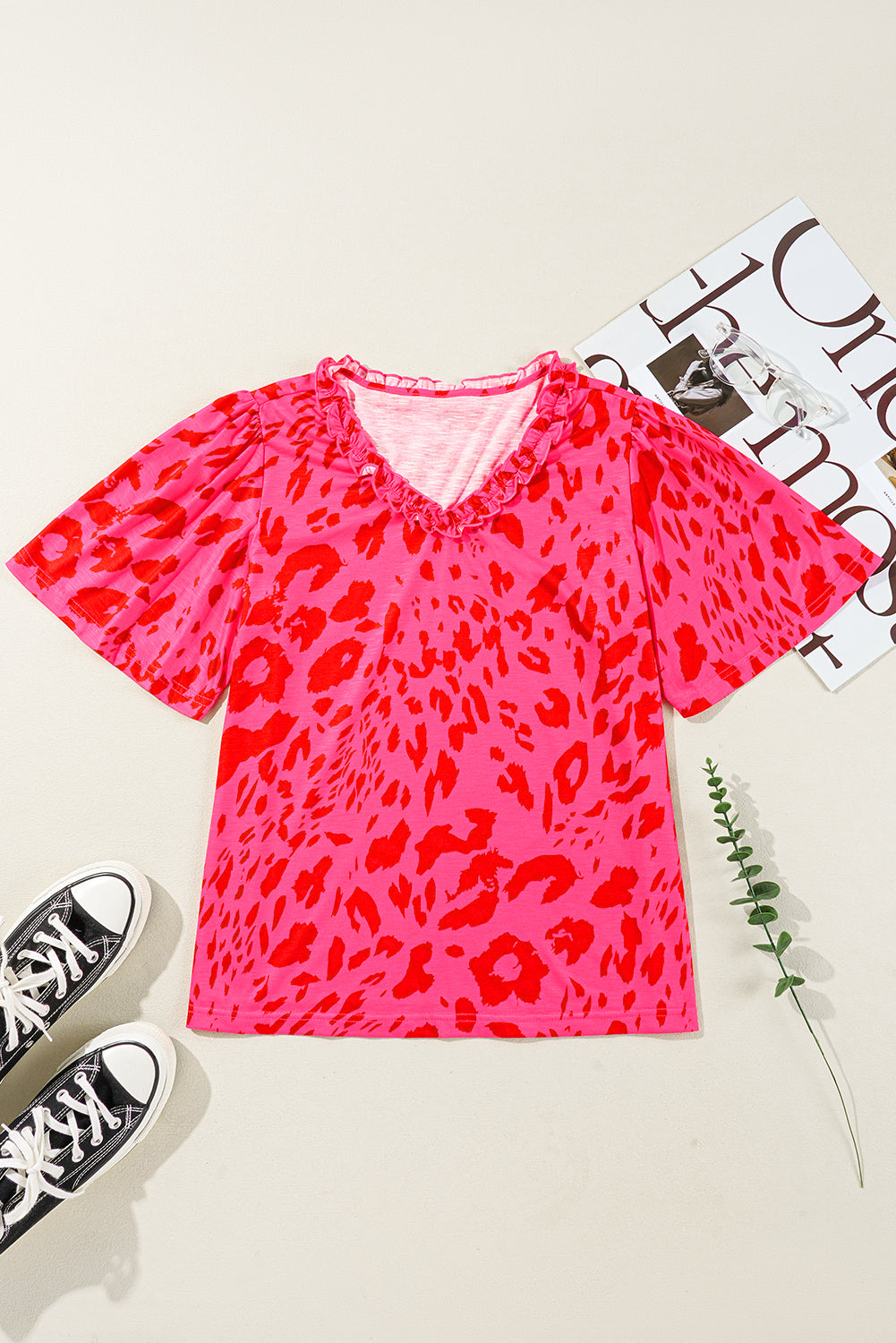 Rose Leopard Short Sleeve Blouse