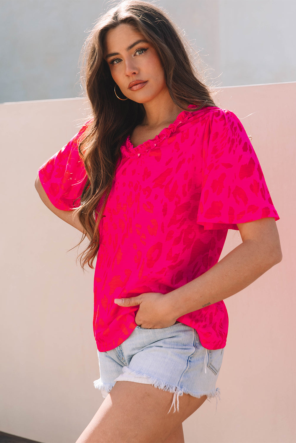 Rose Leopard Short Sleeve Blouse