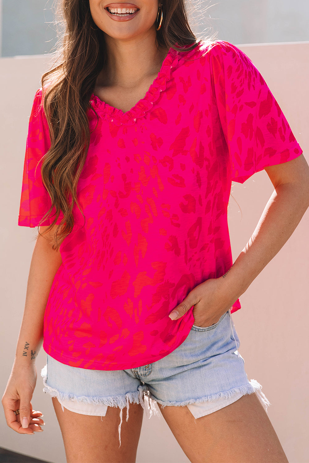 Rose Leopard Short Sleeve Blouse